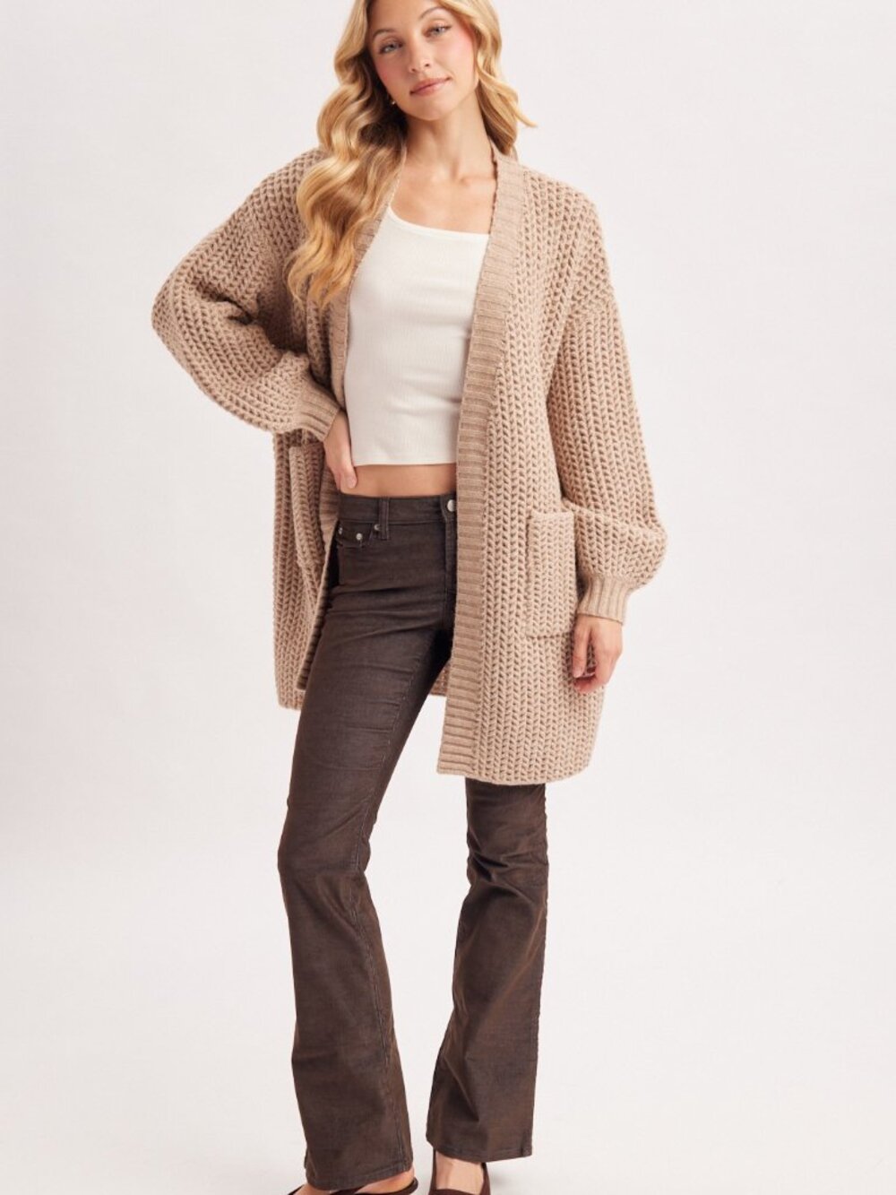 Open-front Waffle Chunky Knit Cardigan - Picture 12 of 12